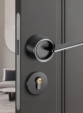 黑色分体室内门锁现代磁吸静音卧室房间木门锁家用通用型轻奢灰色