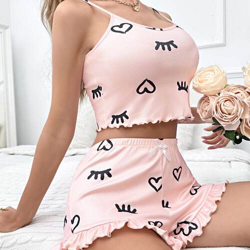 Strap shorts, two printed home clothes, cute pajamas set