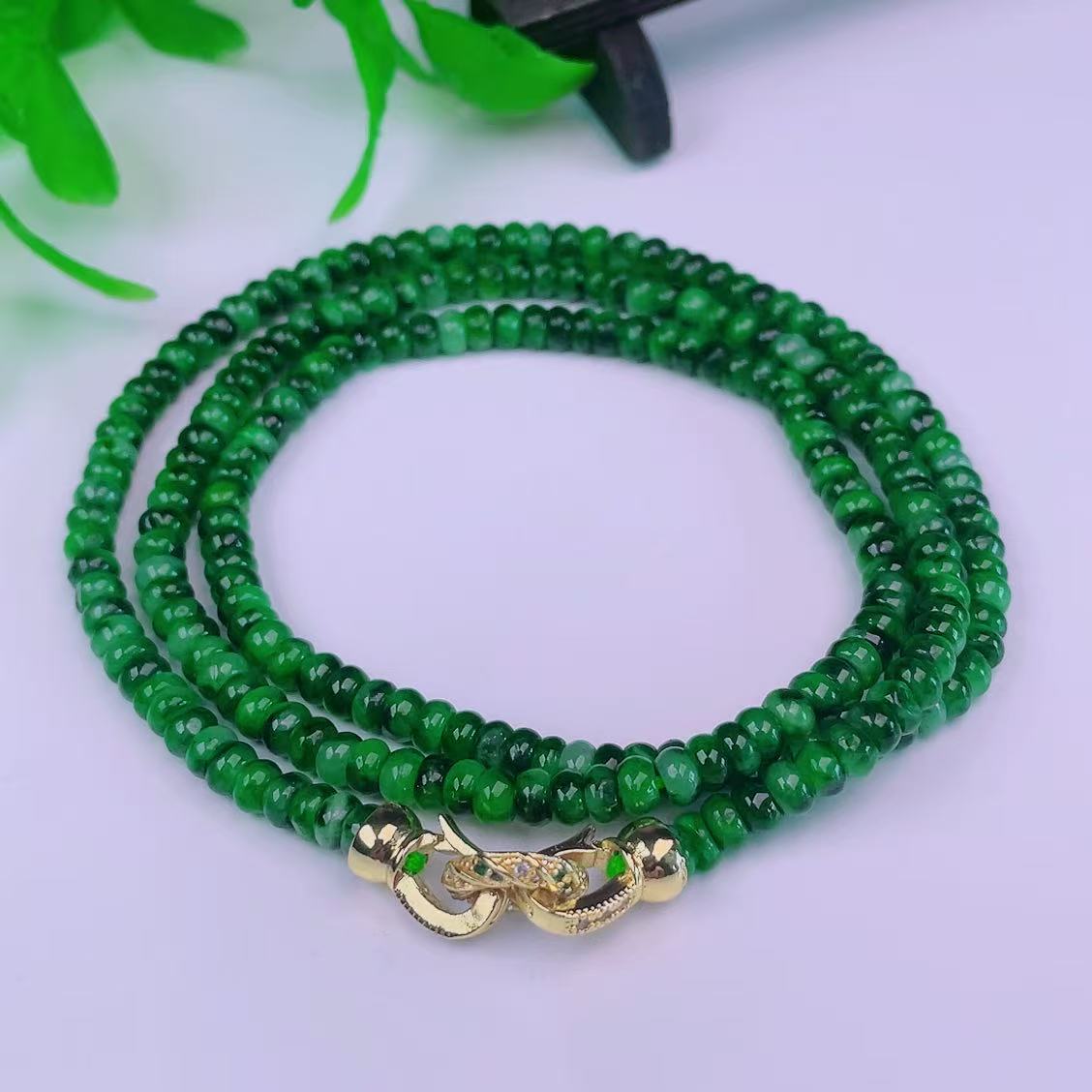 缅甸天然真品翡翠冰满绿满色飘花高端精品珠宝闪拍算盘珠项链手链