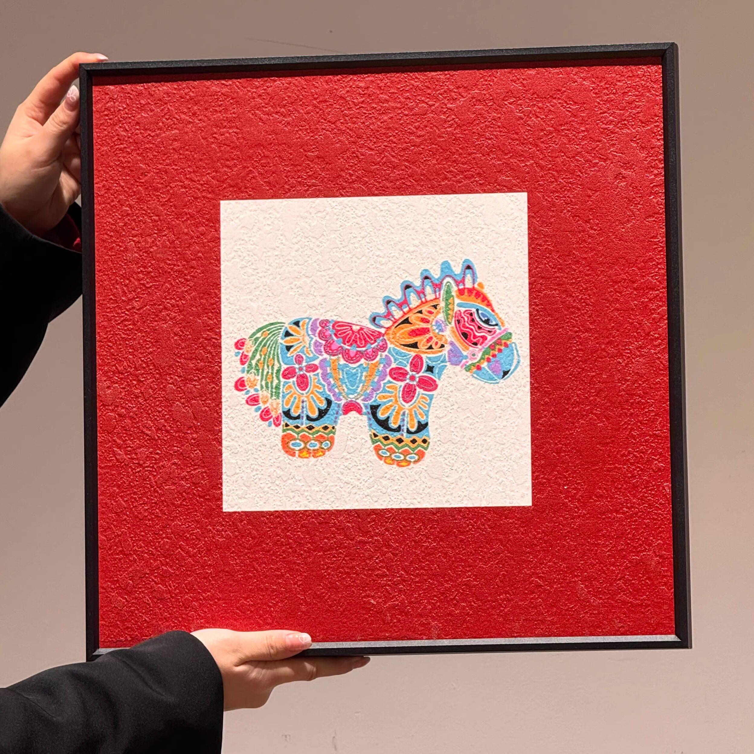 复古风马图案装饰画客厅卧室挂画玄关桌面艺术摆件新年家居装饰画