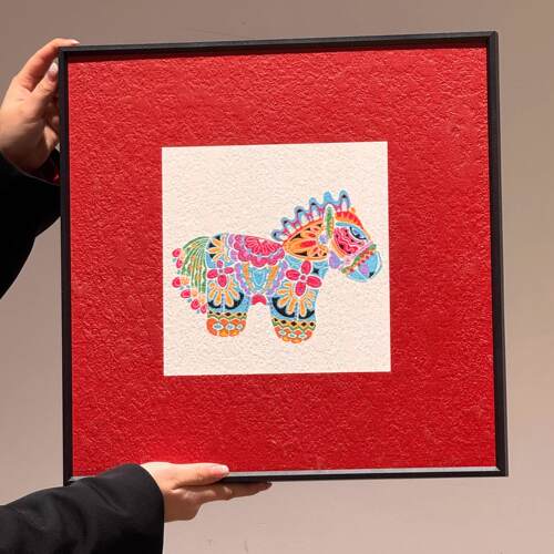 复古风马图案装饰画客厅卧室挂画玄关桌面艺术摆件新年家居装饰画