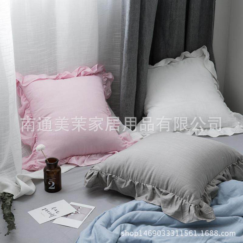 纯色抱枕护腰靠垫套45*45荷叶边磨毛抱枕套瞌睡枕套沙发抱枕
