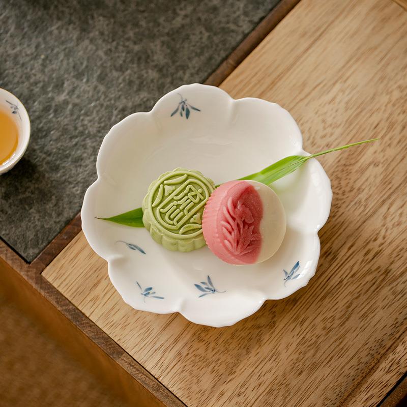 手绘兰花陶瓷茶点果盘壶承干泡台家用茶壶盖碗托盘功夫茶具