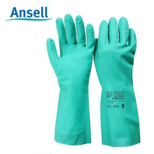 安思尔(Ansell)37175丁腈防化劳保手套耐磨耐油耐酸碱植绒衬里