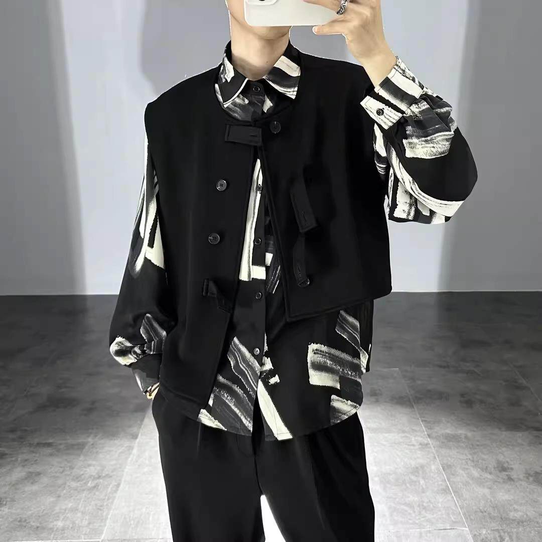 LL男装衬衫男长袖春秋高级感痞帅休闲2026年新款时尚潮流马甲套装