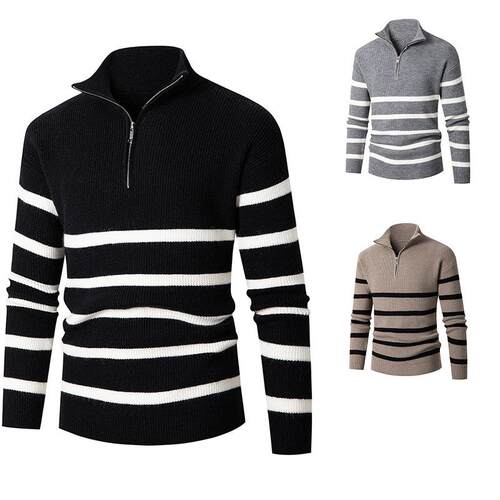 Half zip knitted sweater men's sweater stand up collar