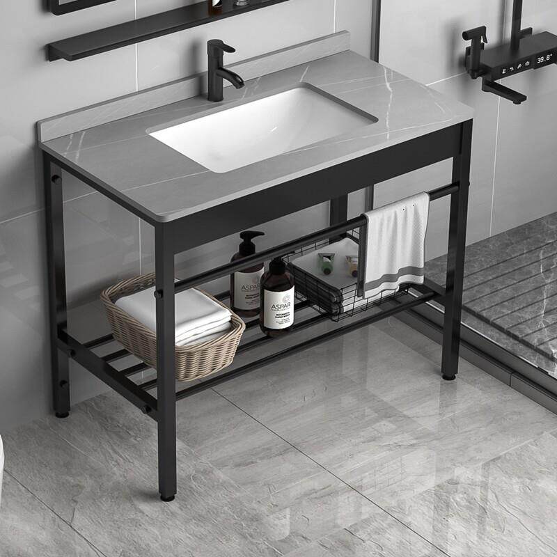 不锈钢落地陶瓷盆洗手盆简约现代小户型阳台洗脸盆化妆室一体手台