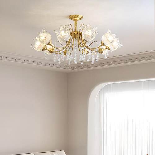 厂家直销全铜客厅吊灯水晶灯法式轻奢卧室灯美式复古新款中山灯具