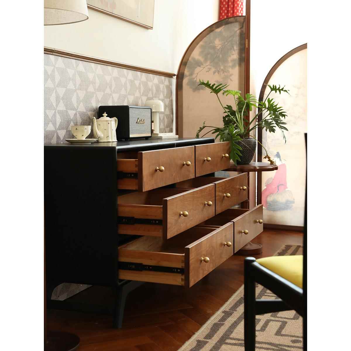 式ZLP法复古实木六斗柜樱木桃卧室客厅展纳示收柜撞色全实木储物