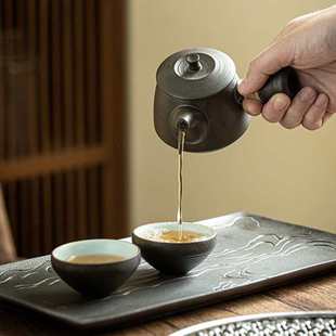 简约功夫茶具套装 日式 一壶四杯家用陶瓷黑陶干泡盘酒店办公室小套