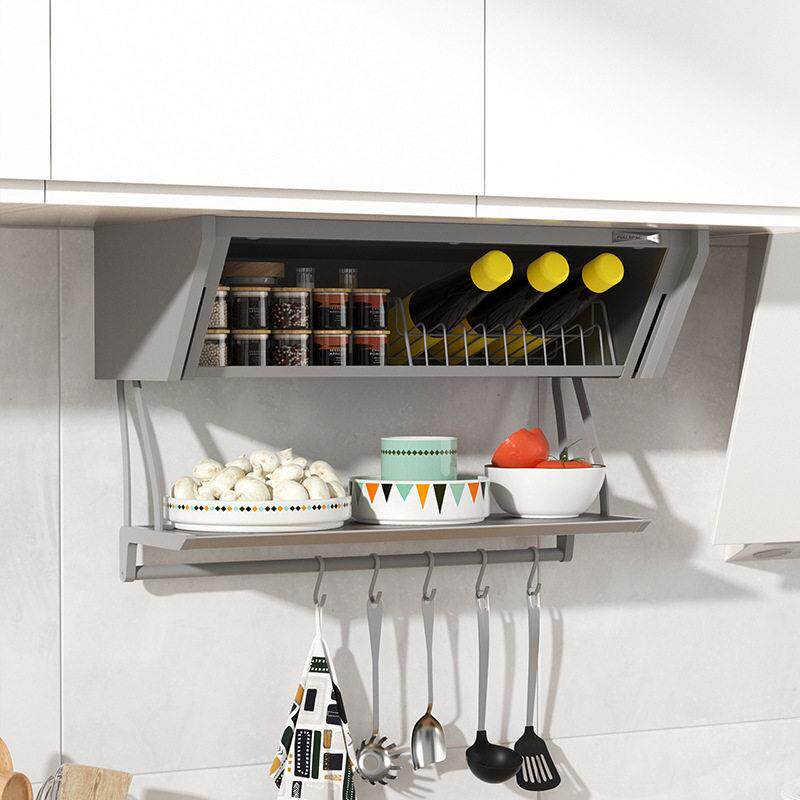 吊柜下拉储物盒柜底隐藏调味料盒下翻拉篮厨房备菜置物架双层折叠
