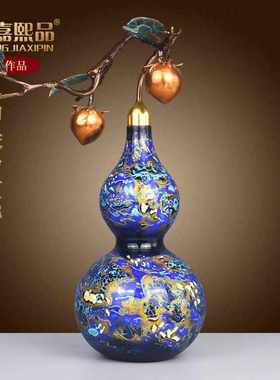 全铜葫芦摆件双桃子新中式客厅玄关电视柜桌面装饰品乔迁新居礼物