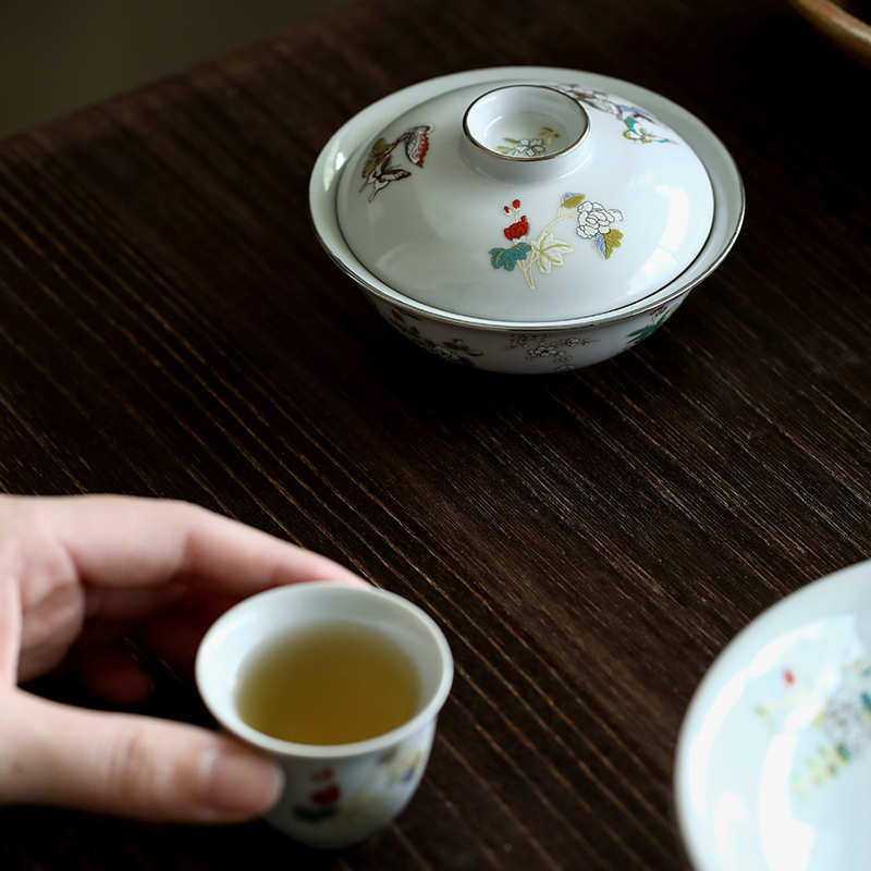 茶室主盖碗茶艺陶瓷仿古泡茶草木灰抓手釉茶器碗泡茶文人家用碗