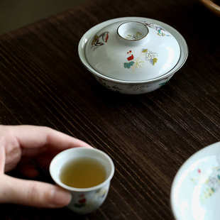 草木灰釉仿古盖碗手抓家用茶艺泡茶碗茶室文人茶器陶瓷主泡茶碗