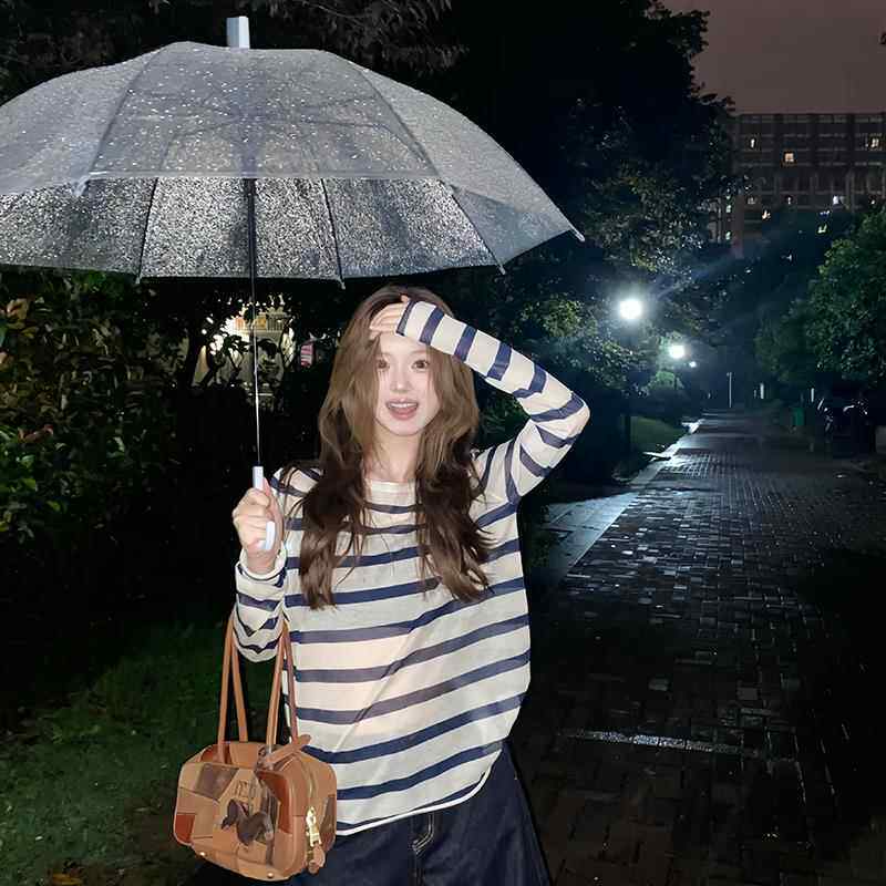 下雨天的氛围感透明雨伞高颜值长柄加大加厚加固超轻家用韩系学生