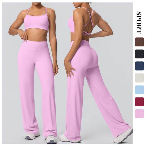 Strap High Waist Straight Leg Sports Pants Set for Running
