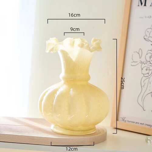 花瓶ins波浪批发玻璃高端顿芬高级摆件复古饰品感花边风桌面花瓶