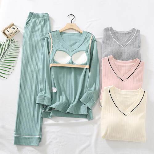 Home wear with chest cushion, sleepwear, women's long