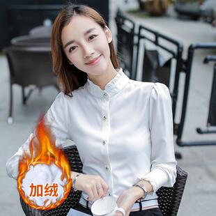 高档202春4装新款立绒领白衬衫女色长袖加职业装衬衣上衣工装工作