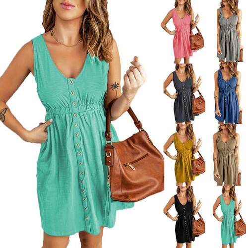 Women'S Spring&Fall Dresses - Long Sleeve Button Down Solid