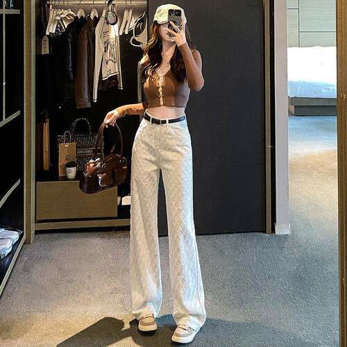 Women's Wide Leg Jeans Pants Loose Fit Multi-Pocket Casual
