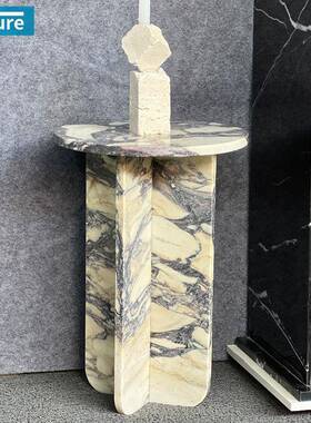 简约轻奢天然紫色大理石角几现代茶几沙发边柜边几方几咖啡桌边桌