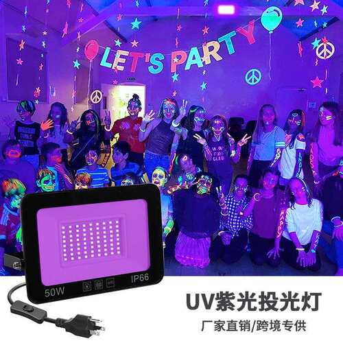 30W50W户外UV泛光灯395nm荧光壁画鬼屋LED万圣节派对紫光投光灯