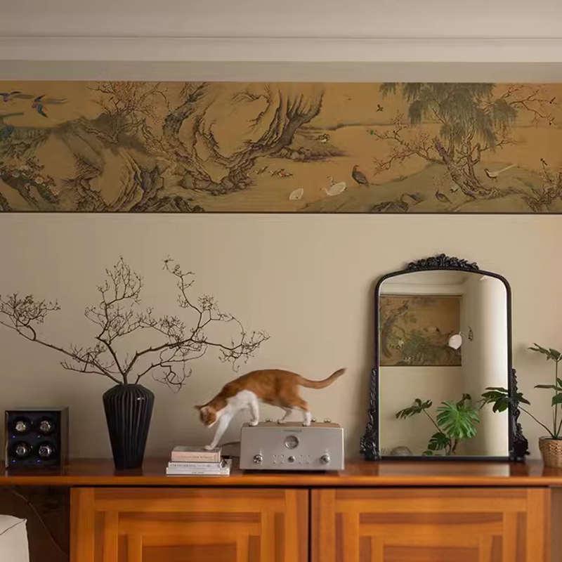 新中式客厅背景墙壁纸壁布复古风卧室床头墙壁画餐厅茶室墙纸墙布