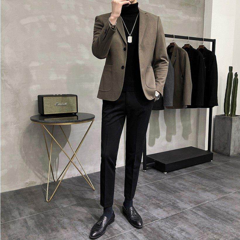 西服套装男春秋季高级感结婚毛呢正装小西装休闲 百搭男士两件套