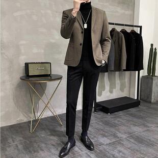 西服套装男春秋季高级感结婚毛呢正装小西装休闲 百搭男士两件套