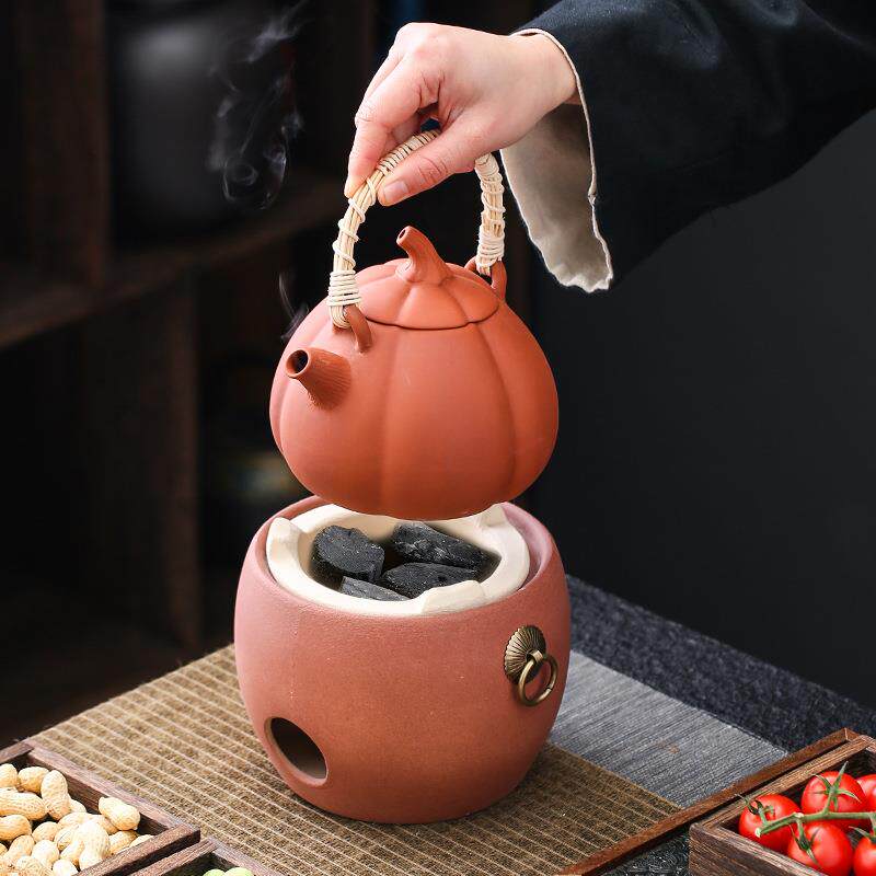 朱泥陶壶粗陶煮茶壶手工紫砂烧水壶提梁砂铫壶围炉煮茶炭炉电陶炉