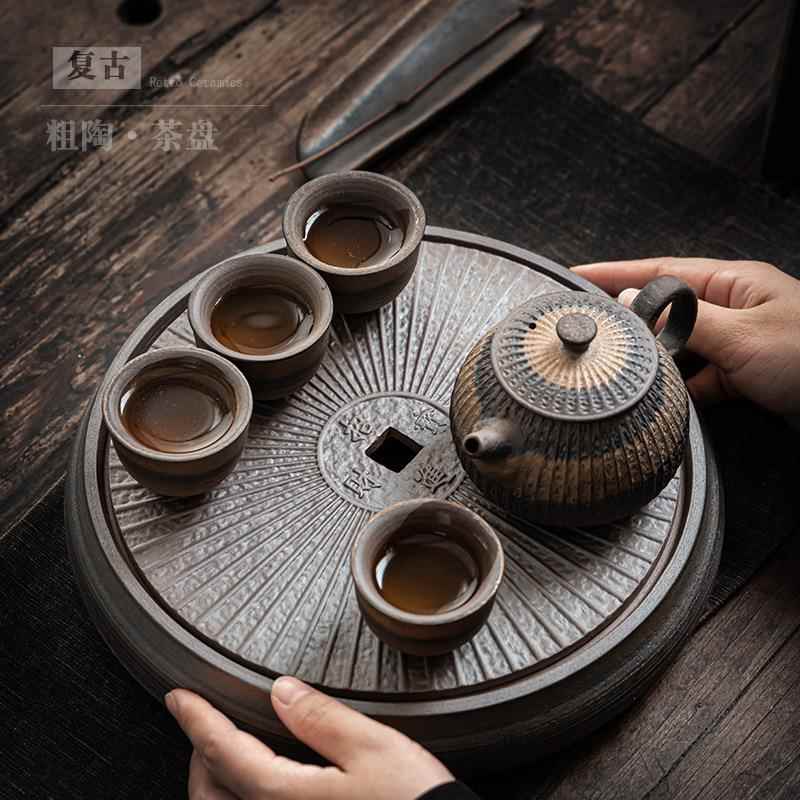 复陶瓷茶盘家用厅干泡古客台储cp202105水式茶台茶海中式圆形托盘