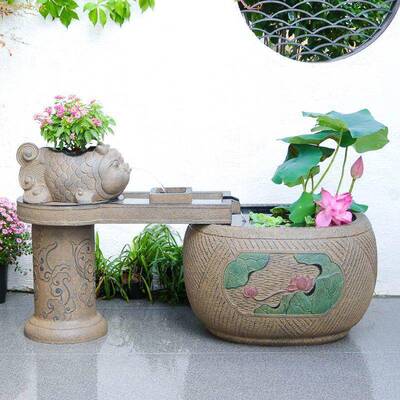 庭院式鱼池流泉摆件新水中户外循环水喷水景花园露台装饰造景WTT