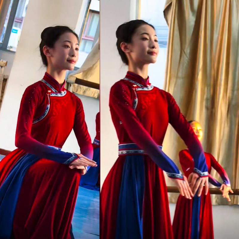 蒙古舞蹈服演出服大摆裙民族风儿童舞台表演服幼儿艺考服装练习服