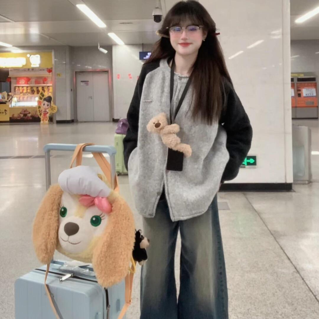 韩系慵懒风黑灰拼色毛衣针织衫开衫女高级感宽松百搭外套上衣秋季