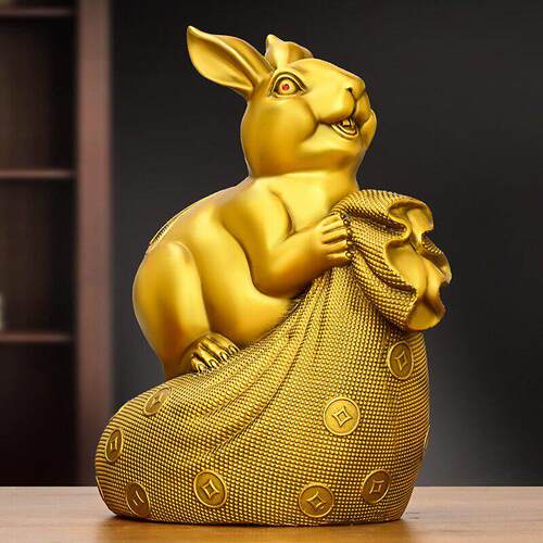 纯铜兔子摆件聚宝盆福兔存钱罐生肖财富兔吉祥物礼品家居办公装饰