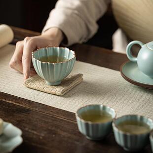 汝窑陶瓷茶杯高档主人杯中式家用开片可养品茗杯喝茶泡茶杯子单杯