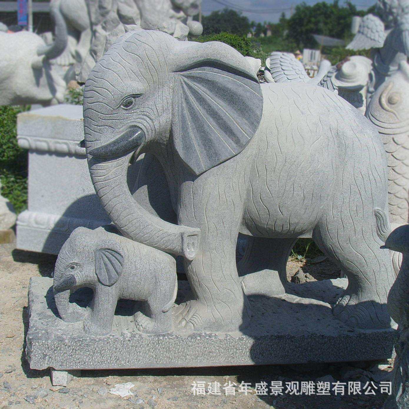 石头母子像大象石雕景观摆件石材雕刻大象动物园雕塑