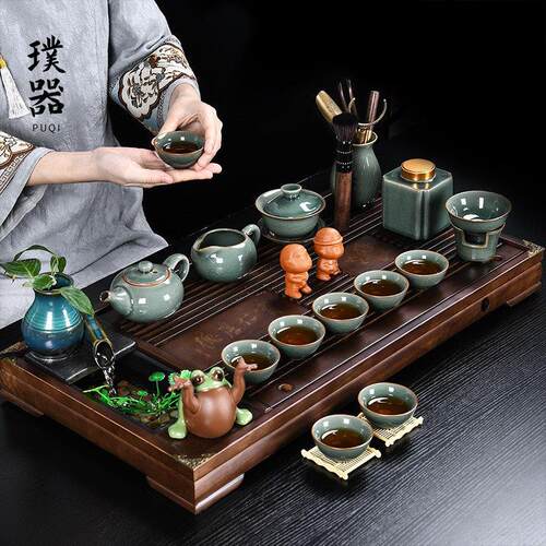功夫茶具套组一体办公室会客实木茶盘中式茶台家用茶几托盘送爸爸