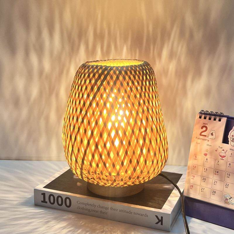 简约现代木艺布艺台 灯卧室床头挂件装饰北欧书房氛围LED温馨台灯