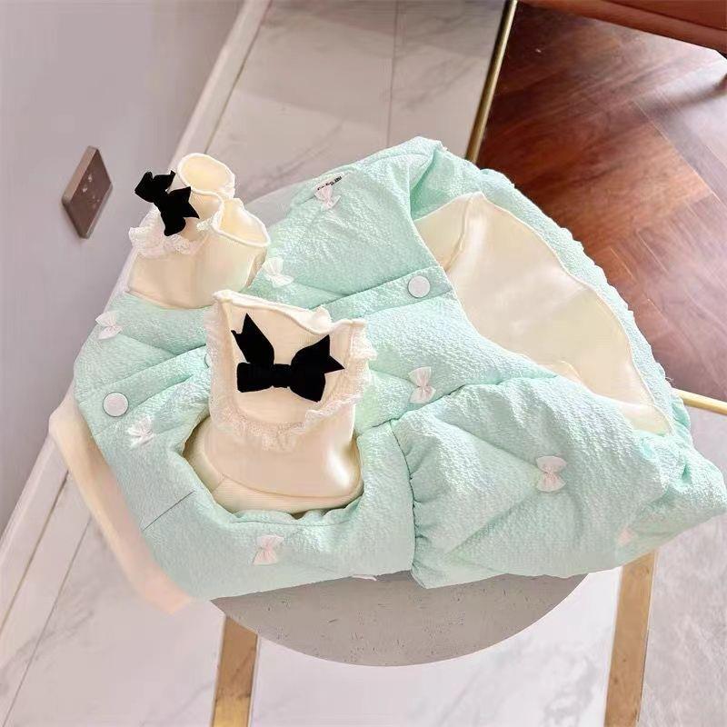 宠物衣服秋冬新款加绒夹棉蝴蝶结蓬蓬裙泰迪比熊狗狗猫咪裙子