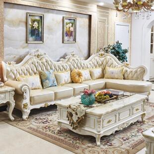 奢华全实木雕花别墅转角沙发 客厅大小户型法式 欧式 沙发真皮组合