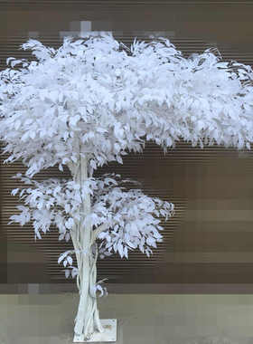 简约风白色榕树仿真布景用仿真树室内外装饰假树商场舞台展厅景观