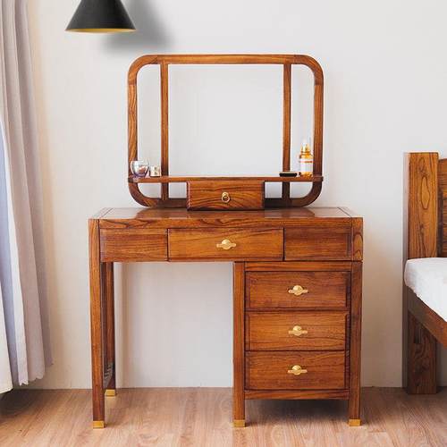 新中式梳妆台全实木现代简约卧室床头桌子老榆木妆台小户型化妆桌