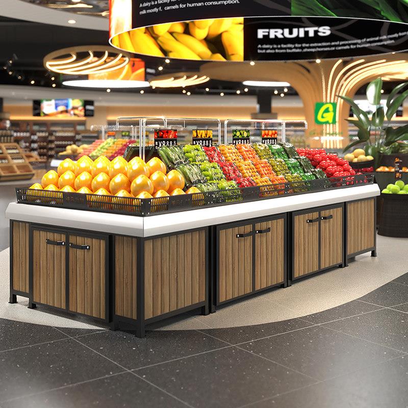 佳晨信生鲜水果超市蔬菜货架展示架子胖不锈钢中岛东来款货架果蔬