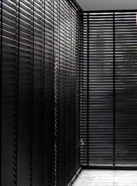 椴木古黑色木百叶窗帘336-807中风实木阳书房卧室可电台卷动木质