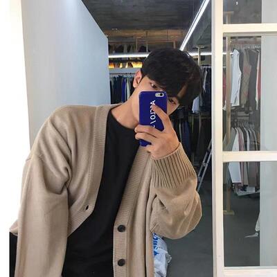 V 93213 Men's Casual Solid Color V Neck Cardigan 韩版宽松开