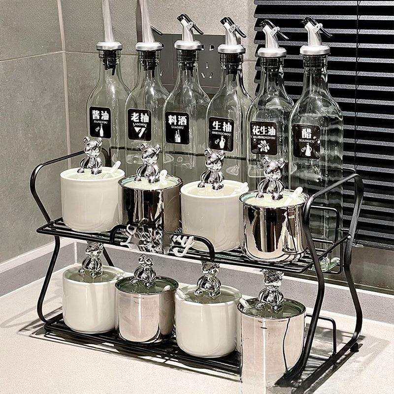 轻奢风陶瓷调料罐瓶厨房油壶套装调料瓶家用调味罐防尘调料盒