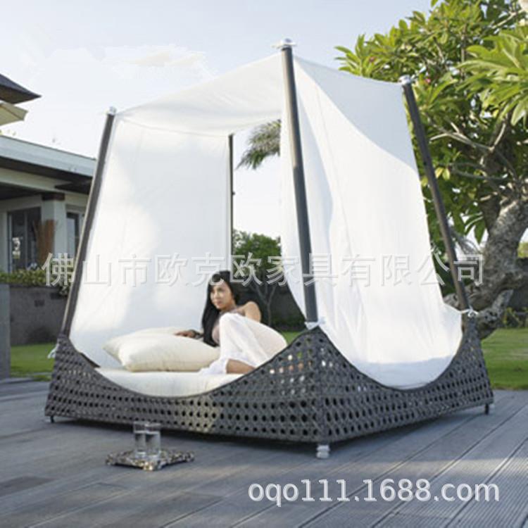 户外家具别墅花园北欧躺床阳台躺椅休闲组合单人懒人藤编躺床T706