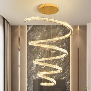 复楼别墅客厅大吊灯简约奢现代式 轻水晶具公寓挑629空楼梯灯长吊